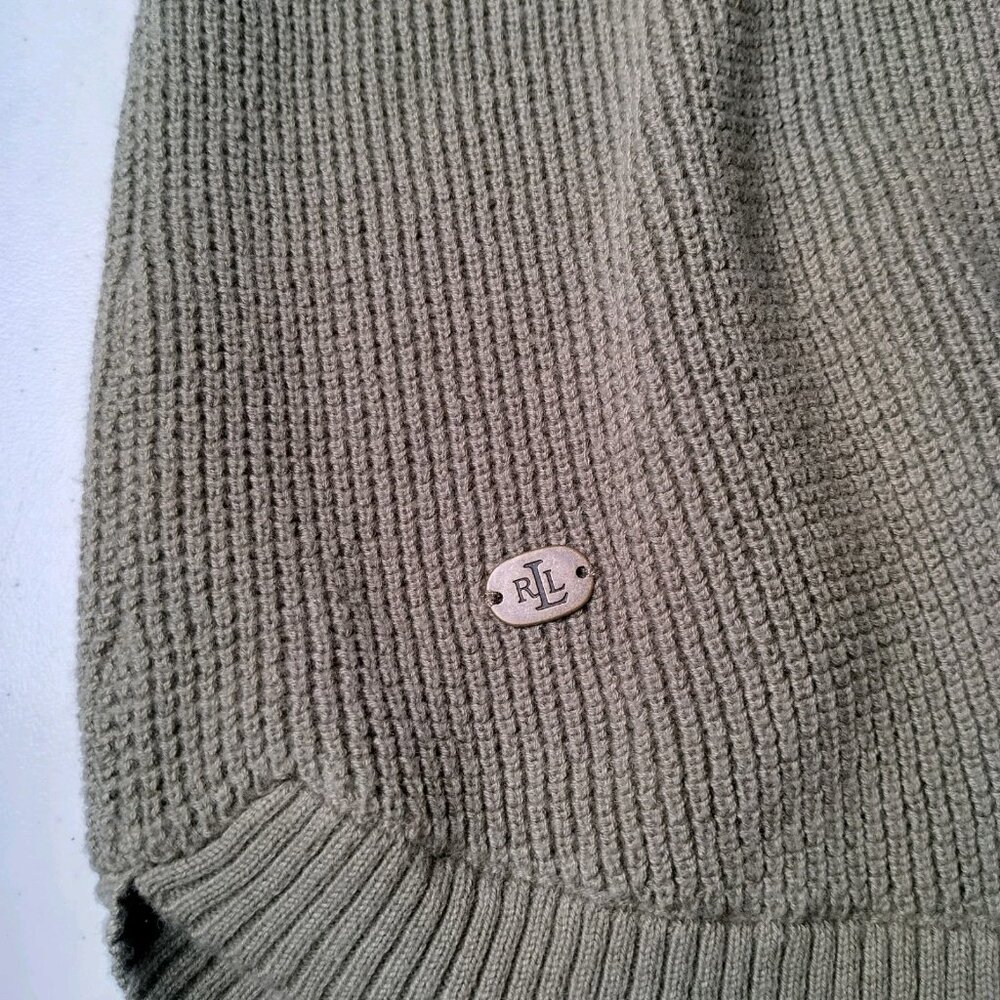 Lauren Ralph Lauren Shirt Women Medium High Neck Army Green Waffle Knit Top - Picture 13 of 13